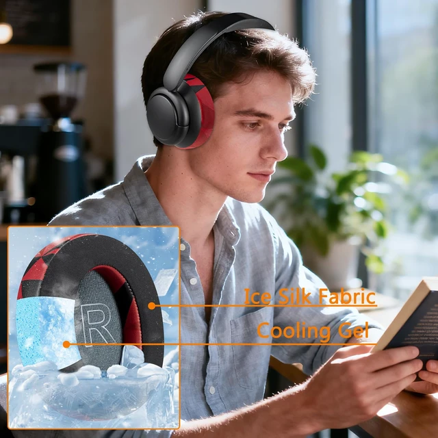 Alt view image 5 of 7 - Cooling Gel Earpads Replacement for Anker Soundcore Life Q30/Q30i/Q35 Headphones, Ear Pads Cushions with Ice Silk Fabric, High-Density Noise Isolation Foam - Red Storm