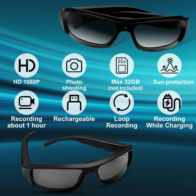 Alt view image 2 of 7 - Camera Glasses Action Camera HD 1080P Smart Glasses Video Camera Wearable Sunglasses Sport Camera mit 16GB Micro SD Card for Driving, Fishing and Hiking/Outdoor Activities
