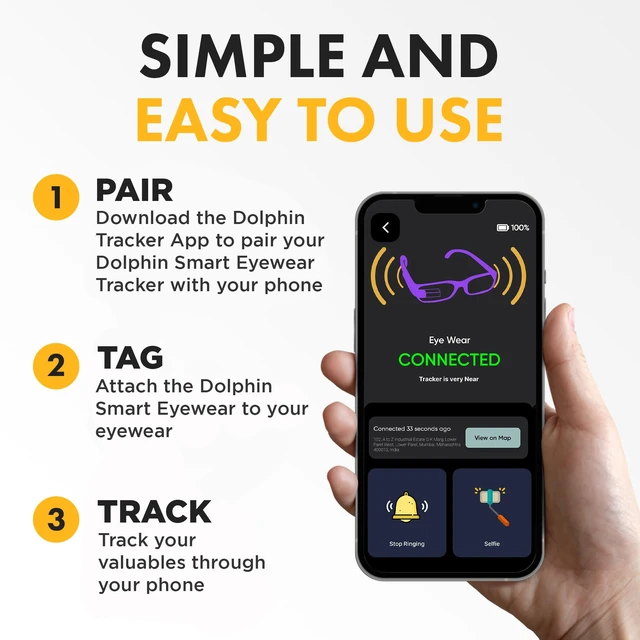 Alt view image 7 of 7 - Specs Finder for Android Dolphin Eyewear Finder Glasses Tracker Compatible with Android and Apple iOS Prevents Loss with configurable Seperation Alarm Compact Rechargeable Battery
