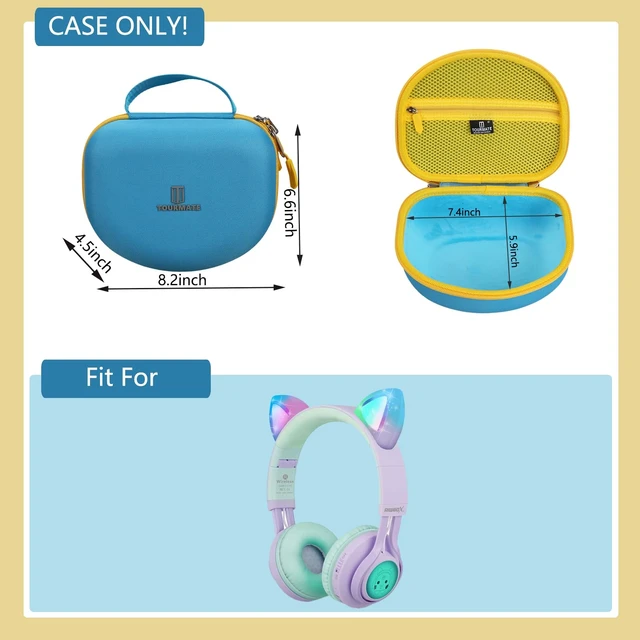 Alt view image 4 of 7 - Hard Travel Case for Riwbox CT-7 / CT-7S Cat Ear LED Light Kids Wireless Headphones, Protective Carrying Storage BagBox for Sale (Blue&Yellow)