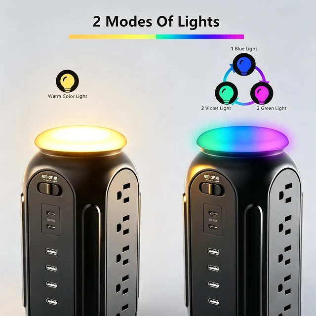 Alt view image 2 of 7 - Power Tower with Retractable Cord, Surge Protector Tower with PD 30W USB-C (Single Port 30W/2 Ports 15W Each), 15 AC Outlets, 6.5ft Flat Plug, High-Power Fast Charging Station for Home and Office