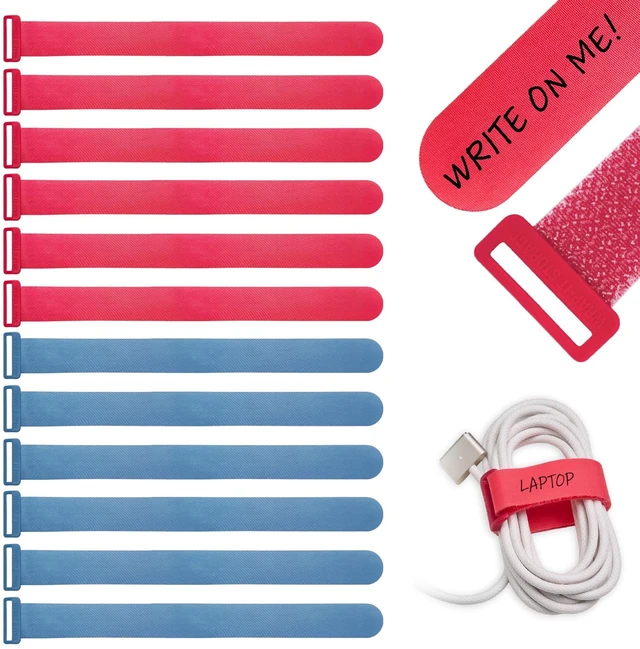Main image of Write On! Cinch Straps - 8" (12-Pack) Tropics Colorful Hook and Loop Cord Organizer Straps for Office Desk Accessories to Organize and Label Cable Management