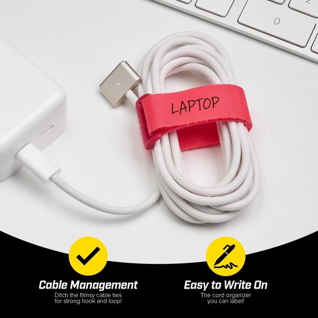 Alt view image 2 of 7 - Write On! Cinch Straps - 8" (12-Pack) Tropics Colorful Hook and Loop Cord Organizer Straps for Office Desk Accessories to Organize and Label Cable Management