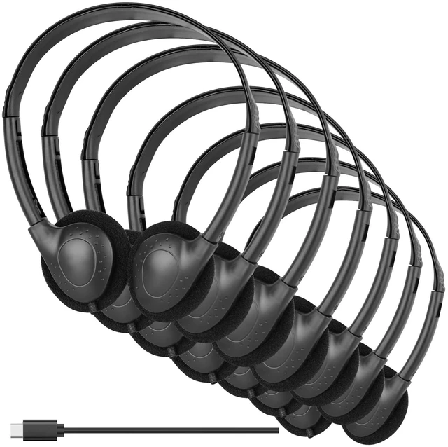 Main image of 12 Pack USB C Headphones Bulk for Classroom School Kids Wired USB Type C Headphones Class Set for Students Testing Compatible with Pad Smartphones Black