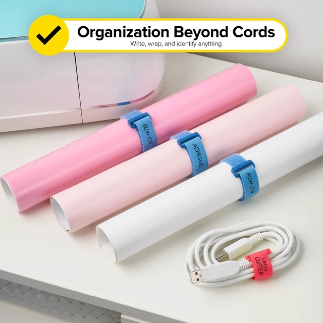 Alt view image 5 of 7 - Write On! Cinch Straps - 8" (12-Pack) Tropics Colorful Hook and Loop Cord Organizer Straps for Office Desk Accessories to Organize and Label Cable Management