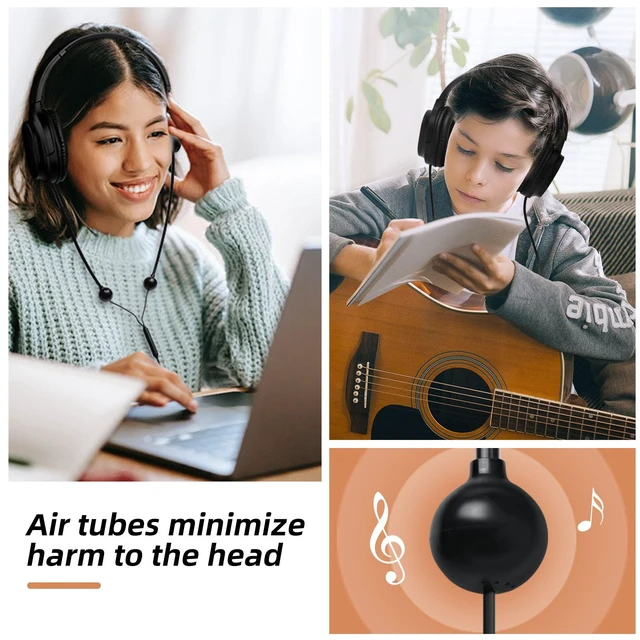 Alt view image 2 of 7 - Air Tube Headphones Air Tube Headset Over the Ear Headphones Wired Airtube Headset with 3.5mm Jack - Black