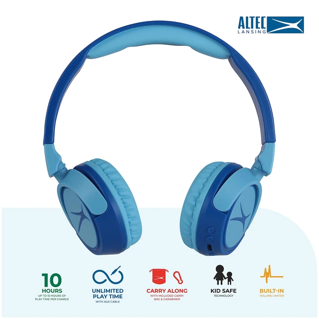 Alt view image 2 of 7 - Kid Safe 2-in-1 Wireless Bluetooth Headphones - Crystal Clear Sound, Safe Volume Limiting, Foldable Design - Enjoy Audio and Protect Your Child's Hearing (Hero Blue)