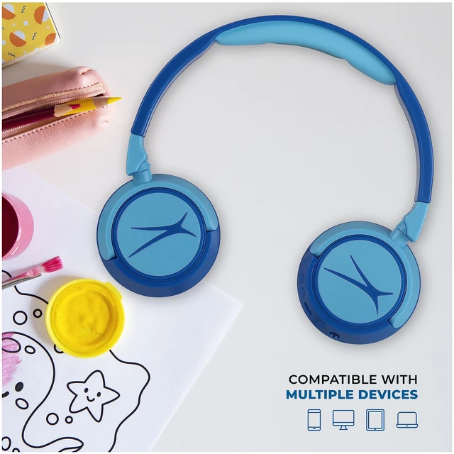 Alt view image 5 of 7 - Kid Safe 2-in-1 Wireless Bluetooth Headphones - Crystal Clear Sound, Safe Volume Limiting, Foldable Design - Enjoy Audio and Protect Your Child's Hearing (Hero Blue)