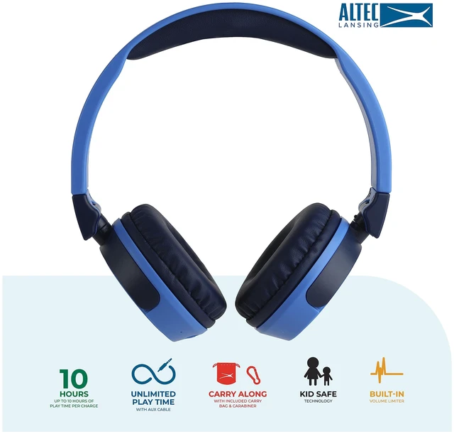 Alt view image 2 of 7 - Kid Safe 2-in-1 Wireless Bluetooth Headphones - Crystal Clear Sound, Safe Volume Limiting, Foldable Design - Enjoy Audio and Protect Your Child's Hearing (Knight Blue)