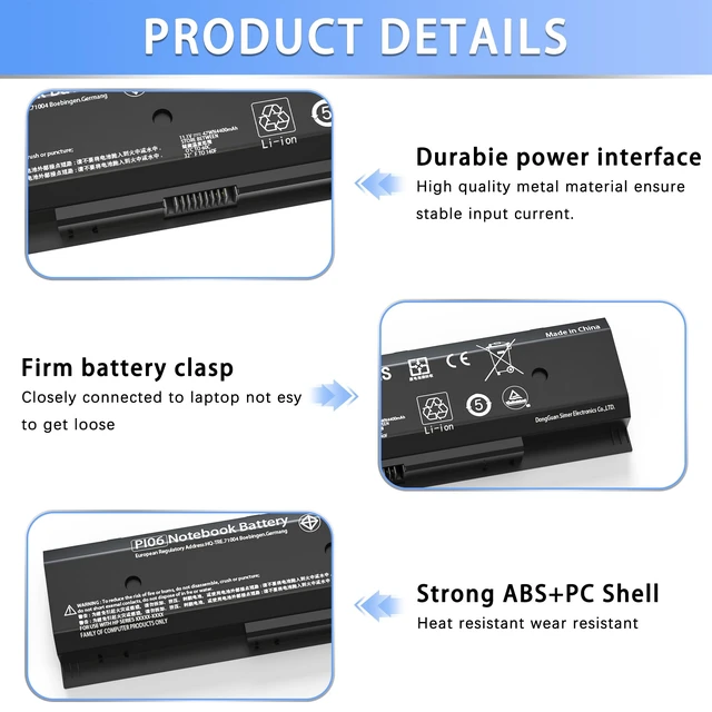 Alt view image 2 of 7 - PI06 PI09 Battery for HP Envy Pavilion 14-E000 15-E000 17-E000 Replaces 710416-001 710417-001 HSTNN-LB40 HSTNN-UB4N HSTNN-YB40, Fits 15t-e000 15z-e000 17-E100 17Z-E100