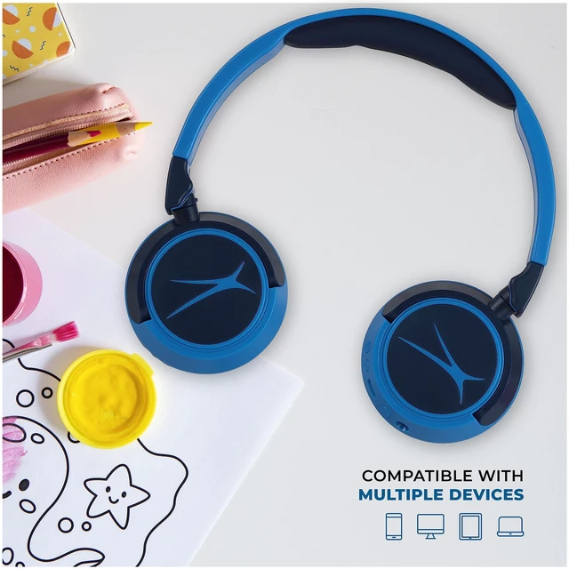Alt view image 6 of 7 - Kid Safe 2-in-1 Wireless Bluetooth Headphones - Crystal Clear Sound, Safe Volume Limiting, Foldable Design - Enjoy Audio and Protect Your Child's Hearing (Knight Blue)