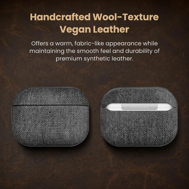 Alt view image 3 of 7 - Magnetic Lid Vegan Leather Case for AirPods Pro 3 (2025) Handmade Woolen Fabric Cloth Style Hard Cover with Lanyard for AirPods Pro 3rd Generation, Wireless Charging Compatible