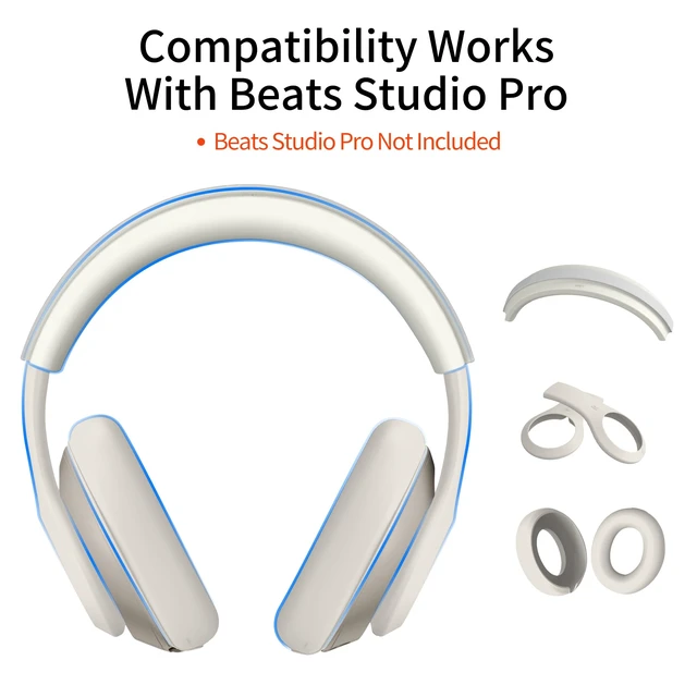 Alt view image 2 of 6 - 3 in 1 Silicone Case for Beats Studio Pro, Anti-Scratch Ear Pad Case/Shell Cover/Headband Covers for Beats Studio Pro, Accessories Soft Silicone Skin Protector (Apricot)