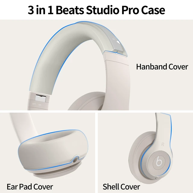 Alt view image 4 of 6 - 3 in 1 Silicone Case for Beats Studio Pro, Anti-Scratch Ear Pad Case/Shell Cover/Headband Covers for Beats Studio Pro, Accessories Soft Silicone Skin Protector (Apricot)