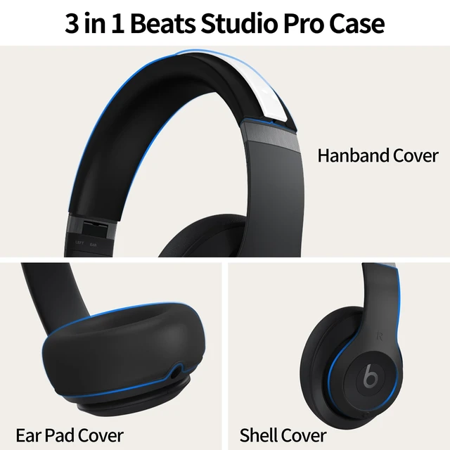 Alt view image 4 of 7 - 3 in 1 Silicone Case for Beats Studio Pro, Anti-Scratch Ear Pad Case/Shell Cover/Headband Covers for Beats Studio Pro, Soft Silicone Skin Protector Accessories (Black)