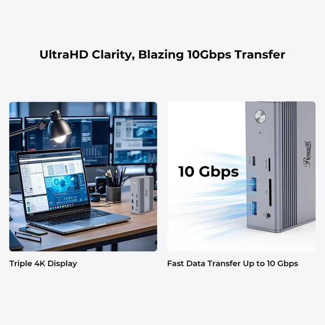 Alt view image 4 of 5 - 14-in-1 USB C Laptop Docking Station, 100W PD Charging, 4K@60Hz Display, Triple 4K Display HDMI,10Gbps Transfer & Ethernet, Mac, Android, Windows/Dell/HP/Lenovo/Asus/Acer/ (Include Charger)