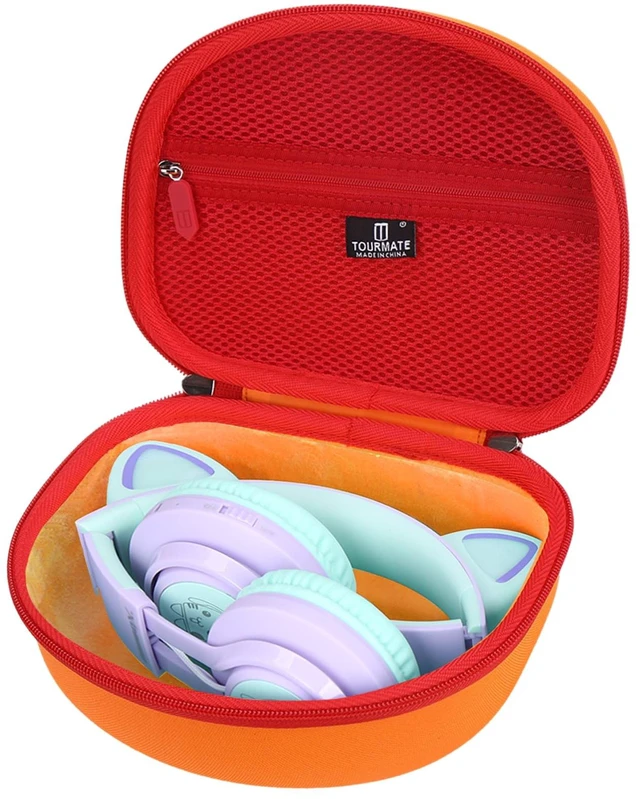 Main image of Hard Travel Case for Riwbox CT-7 / CT-7S Cat Ear LED Light Kids Wireless Headphones, Protective Carrying Storage Bag Box for Sale(Orange&Yellow)