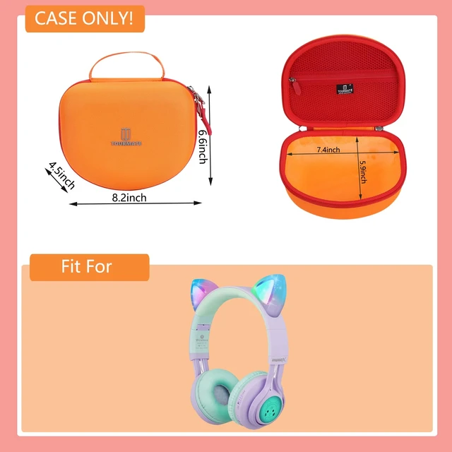 Alt view image 5 of 7 - Hard Travel Case for Riwbox CT-7 / CT-7S Cat Ear LED Light Kids Wireless Headphones, Protective Carrying Storage Bag Box for Sale(Orange&Yellow)