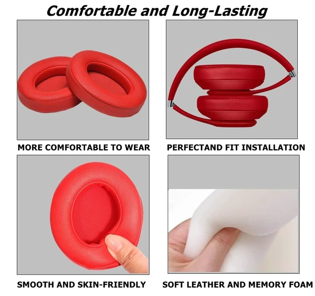 Alt view image 3 of 6 - Replacement Ear Pads Cushions, Earpads Cover Compatible with Beats Studio 2 and Studio 3 Over Ear Headphones 1 Pair (Red)