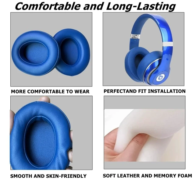 Alt view image 3 of 7 - Replacement Ear Pads Cushions, Earpads Cover Compatible with Beats Studio 2 and Studio 3 Over Ear Headphones 1 Pair (Blue)