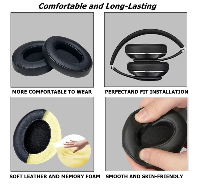 Alt view image 4 of 6 - Replacement Ear Pads Cushions, Earpads Cover Compatible with Beats Studio 2 and Studio 3 Over Ear Headphones by Dr.DRE 1 Pair (Black)