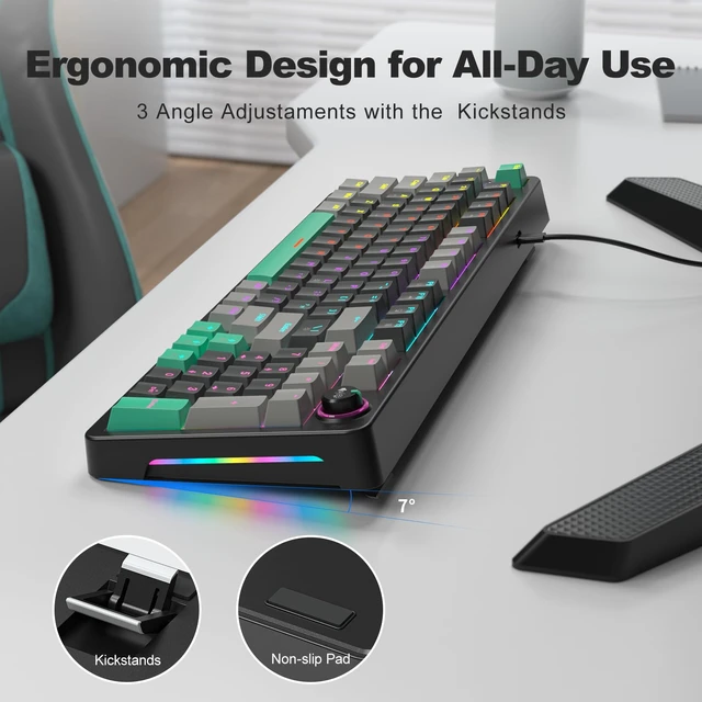 Alt view image 3 of 7 - AK96 Red Switch Mechanical Keyboard 96 Keys, Black Compact 96% Layout,Clicky Creamy Sounding,Top Mount,Hot-Swappable,Wired USB-C,LED Colorful Backlit,USB Wired,Volume Knob