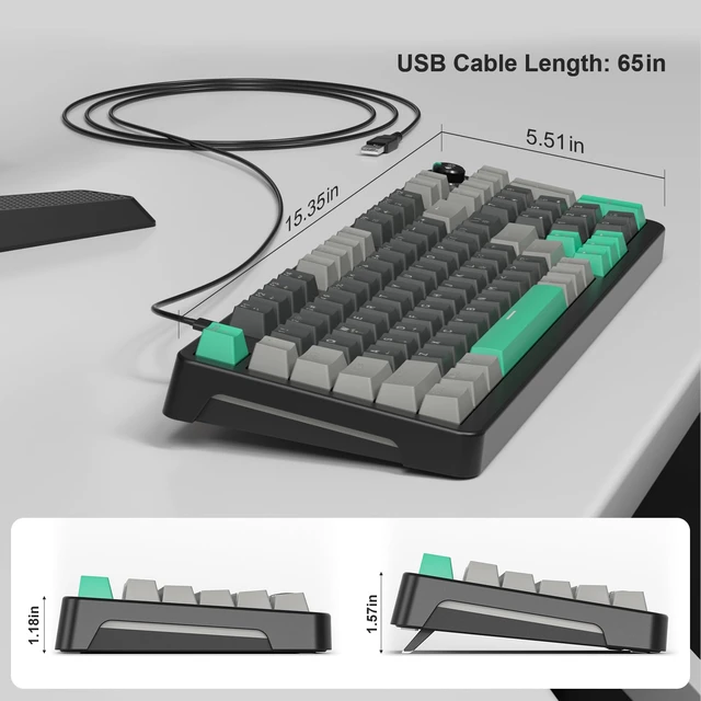 Alt view image 6 of 7 - AK96 Red Switch Mechanical Keyboard 96 Keys, Black Compact 96% Layout,Clicky Creamy Sounding,Top Mount,Hot-Swappable,Wired USB-C,LED Colorful Backlit,USB Wired,Volume Knob
