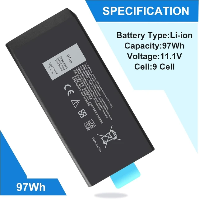 Alt view image 3 of 7 - CJ2K1 X8VWF 97Wh Laptop Battery for Dell Latitude 14 Rugged 5404 5414 E5404 Extreme 7404 7414 E7404 Series P45G P45G002 P46G P46G001 P46G002 DKNKD 5XT3V VCWGN XN4KN XRJDF YGV51 4XKN5 453-BBBE 453-BBBD