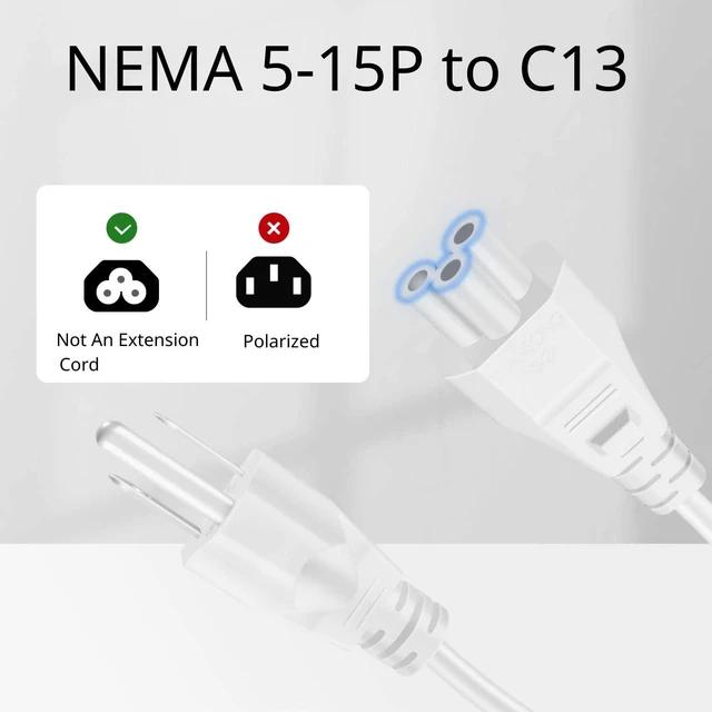 Alt view image 3 of 6 - 3 Prong AC Laptop Power Cord, IEC C5 to NEMA 5-15P, 12FT Cable Mickey Mouse-Style Replacement Cable for Laptop Power Adapters with a 3-Slot Iec C5 Inlet