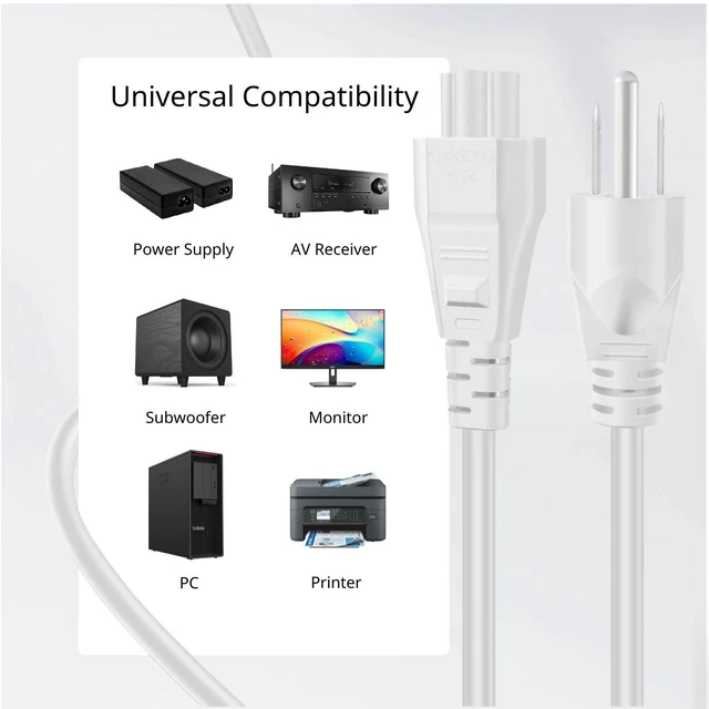 Alt view image 4 of 6 - 3 Prong AC Laptop Power Cord, IEC C5 to NEMA 5-15P, 12FT Cable Mickey Mouse-Style Replacement Cable for Laptop Power Adapters with a 3-Slot Iec C5 Inlet