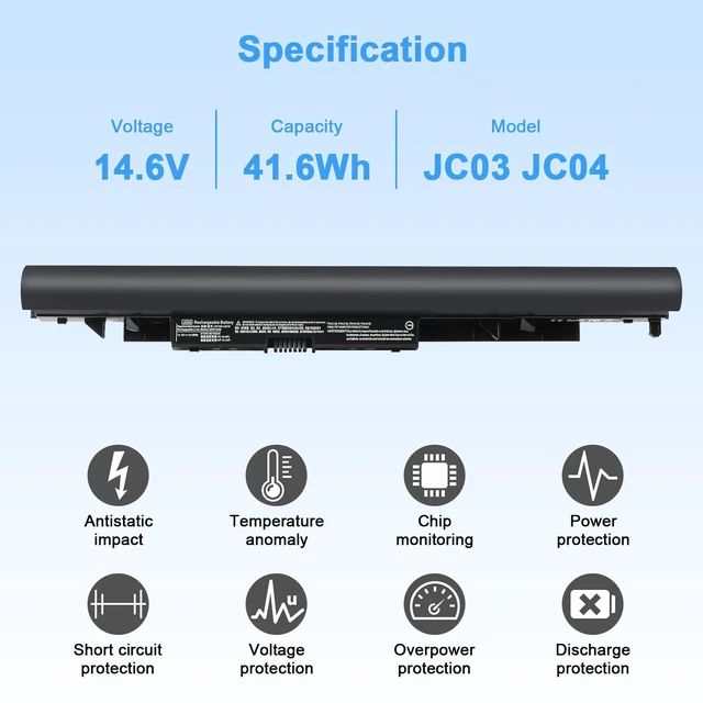 Alt view image 2 of 7 - 41.6Wh Battery 919700-850 JC03 JC04 Replacement for Hp 15-BS 15-BW 17-BS Notebook PC Series fits 15-bs015dx 15-bs212wm 15-bw011dx 17-bs049dx 17-bs067cl 17-bs011dx919701-850 TPN-W129