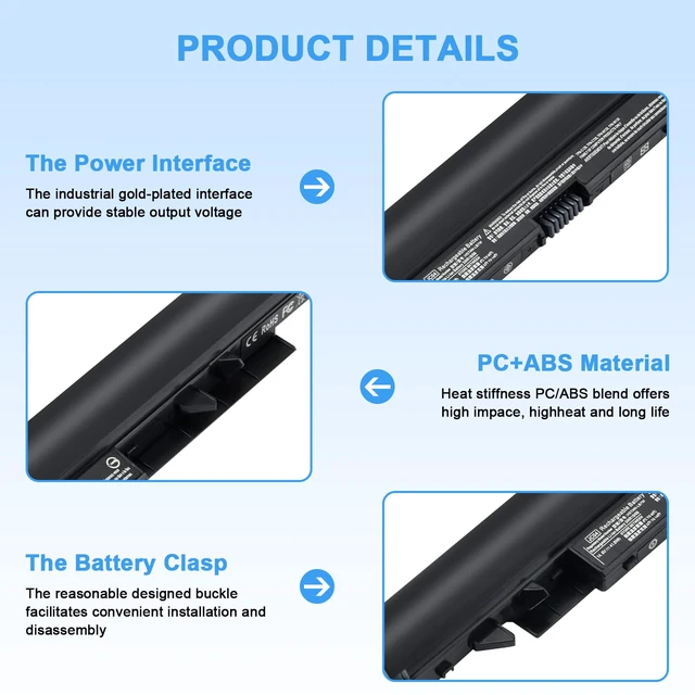 Alt view image 3 of 7 - 41.6Wh Battery 919700-850 JC03 JC04 Replacement for Hp 15-BS 15-BW 17-BS Notebook PC Series fits 15-bs015dx 15-bs212wm 15-bw011dx 17-bs049dx 17-bs067cl 17-bs011dx919701-850 TPN-W129