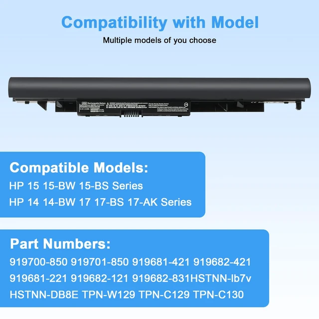 Alt view image 4 of 7 - 41.6Wh Battery 919700-850 JC03 JC04 Replacement for Hp 15-BS 15-BW 17-BS Notebook PC Series fits 15-bs015dx 15-bs212wm 15-bw011dx 17-bs049dx 17-bs067cl 17-bs011dx919701-850 TPN-W129