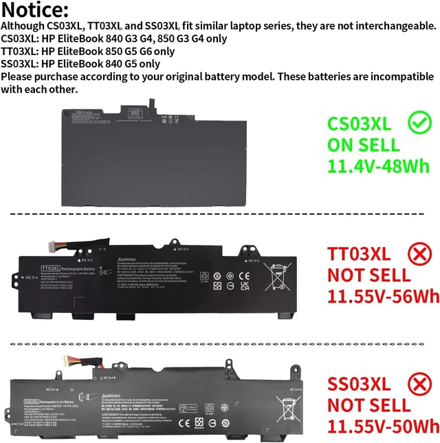 Alt view image 5 of 7 - CS03XL Notebook Battery for HP EliteBook 840 850 755 745 G3 G4 ZBook 15u G3 G4 Series 800513-001 854047-2C1 800231-141 800231-1C1 854047-1C1 996QA101H TA03XL TA03051XL CS03 CS03046XL CS03046XL-PL MT43