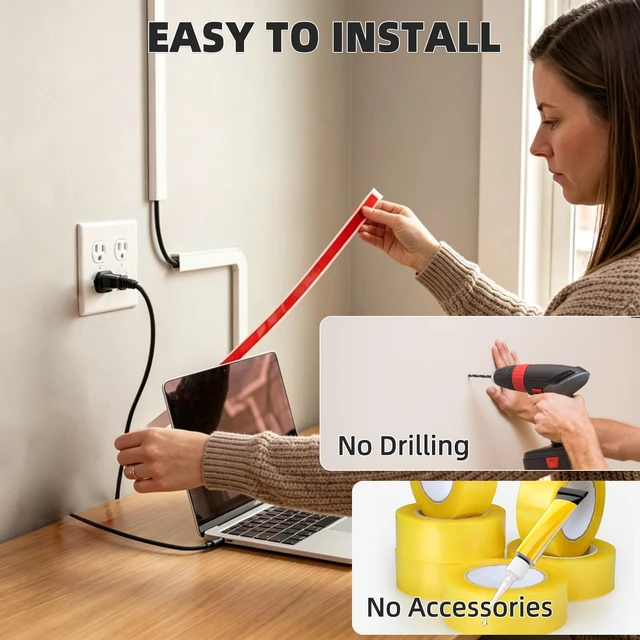 Alt view image 4 of 7 - 78" Silicone Cord Cover for Wires on Wall, Cord Hider for Wall Mounted TV Flexible, Fits 1 Cord Up to 0.35" Diameter, Self Adhesive Cable Hider, Hides Wall Wires, Safer for Kids & Pets, White