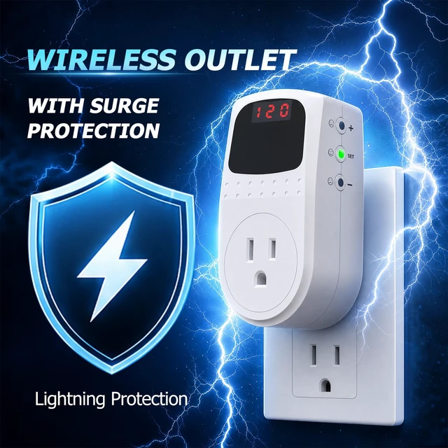 Alt view image 2 of 7 - Surge Protector Outlet, Voltage Regulator, Surge Protector for Refrigerator/TV/PC/Home Appliance, Wall Tap Adapter, Space Saving Design, LED Display Screen, Adjustable,120V, 15A, 1800W, 1 Pack