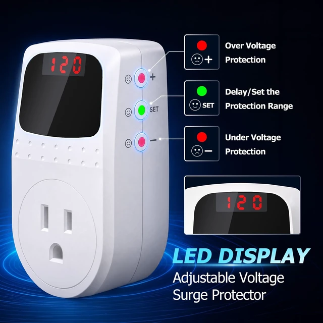 Alt view image 3 of 7 - Surge Protector Outlet, Voltage Regulator, Surge Protector for Refrigerator/TV/PC/Home Appliance, Wall Tap Adapter, Space Saving Design, LED Display Screen, Adjustable,120V, 15A, 1800W, 1 Pack