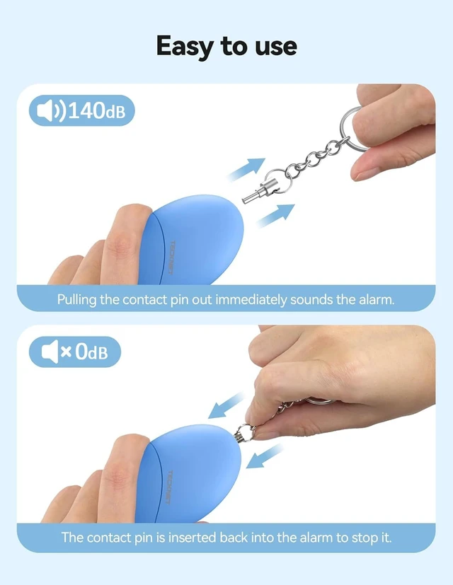 Alt view image 6 of 7 - Personal Safety Alarm Keychain 140dB Travel Safe Waterproof IP44 Waterproof, Travel-safe, Personal Alarm Loud Siren Safety Keychain for women, girls, kids & elderly, 2-pack