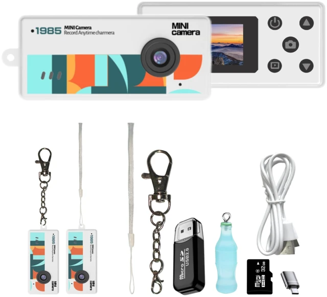Main image of Mini Keychain Digital Camera, Bag Charm, for Travel, Kids, Gifts (White) 32GB Card, Small Vintage 1080P Video Camera, Portable Tiny Camera, for Beginners Teens and Adults