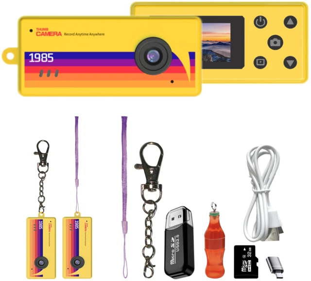 Main image of Mini Keychain Digital Camera, Bag Charm, for Travel, Kids, Gifts (Yellow) 32GB Card, Small Vintage 1080P Video Camera, Portable Tiny Camera, for Beginners Teens and Adults
