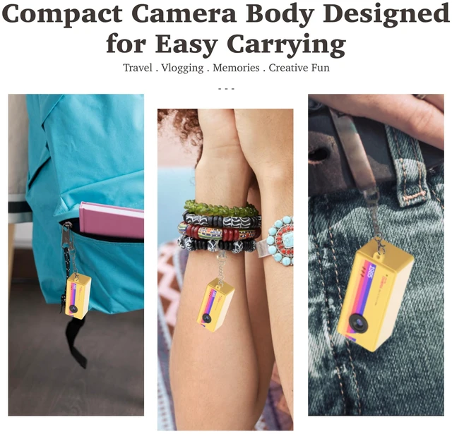 Alt view image 4 of 7 - Mini Keychain Digital Camera, Bag Charm, for Travel, Kids, Gifts (Yellow) 32GB Card, Small Vintage 1080P Video Camera, Portable Tiny Camera, for Beginners Teens and Adults