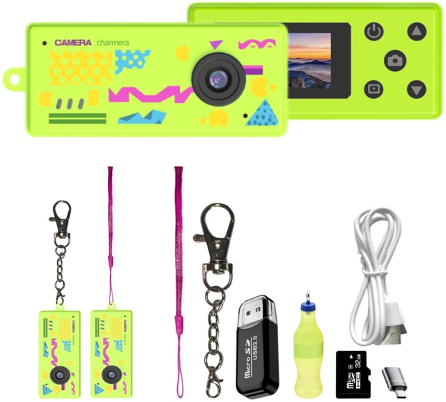 Main image of Mini Keychain Digital Camera, Bag Charm, for Travel, Kids, Gifts (Green) 32GB Card, Small Vintage 1080P Video Camera, Portable Tiny Camera, for Beginners Teens and Adults