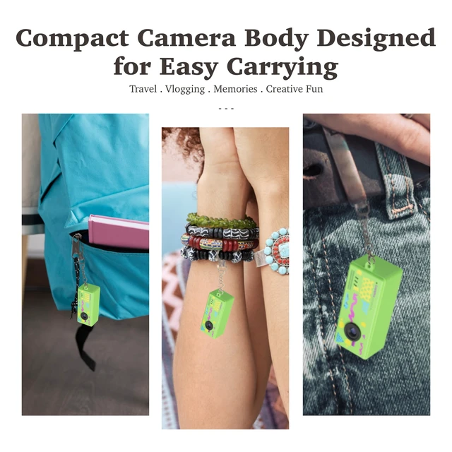 Alt view image 4 of 7 - Mini Keychain Digital Camera, Bag Charm, for Travel, Kids, Gifts (Green) 32GB Card, Small Vintage 1080P Video Camera, Portable Tiny Camera, for Beginners Teens and Adults