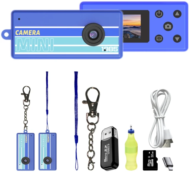 Main image of Mini Keychain Digital Camera, Bag Charm, for Travel, Teens, Gifts (Blue) 32GB Card, Small Vintage 1080P Video Camera, Portable Tiny Camera, for Beginners Teens and Adults