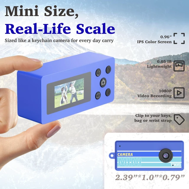 Alt view image 4 of 7 - Mini Keychain Digital Camera, Bag Charm, for Travel, Teens, Gifts (Blue) 32GB Card, Small Vintage 1080P Video Camera, Portable Tiny Camera, for Beginners Teens and Adults