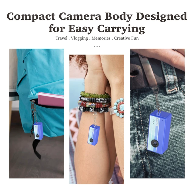 Alt view image 5 of 7 - Mini Keychain Digital Camera, Bag Charm, for Travel, Teens, Gifts (Blue) 32GB Card, Small Vintage 1080P Video Camera, Portable Tiny Camera, for Beginners Teens and Adults