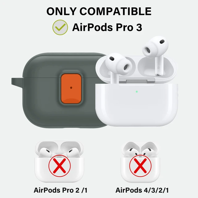 Alt view image 2 of 7 - for AirPods Pro 3 Case with Drop-Proof Lock Design (Army Green) Anti-Scratch Shockproof Slim Protective Cover Compatible with Apple AirPods Pro 3rd Generation