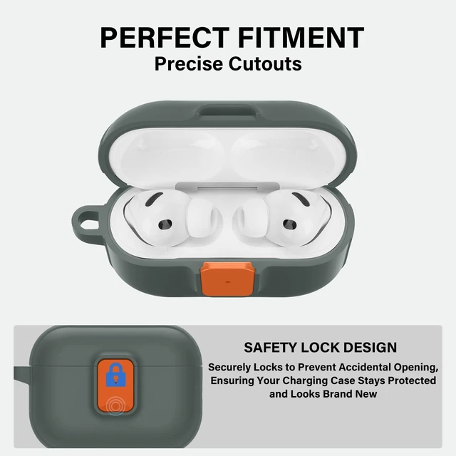Alt view image 5 of 7 - for AirPods Pro 3 Case with Drop-Proof Lock Design (Army Green) Anti-Scratch Shockproof Slim Protective Cover Compatible with Apple AirPods Pro 3rd Generation