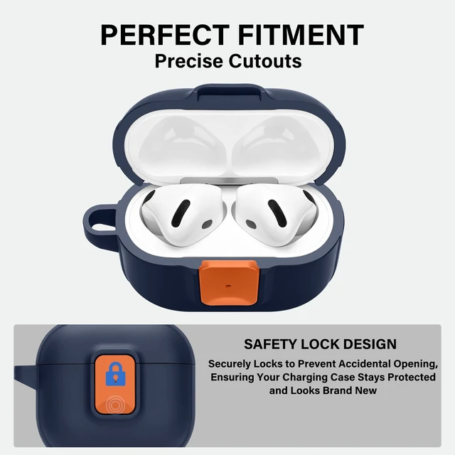 Alt view image 5 of 7 - for AirPods 5/4 Case with Drop-Proof Lock Design (Dark Blue) Anti-Scratch Shockproof Slim Protective Cover Compatible with AirPods 5 Case (2026)/AirPods 4 Case (2024)