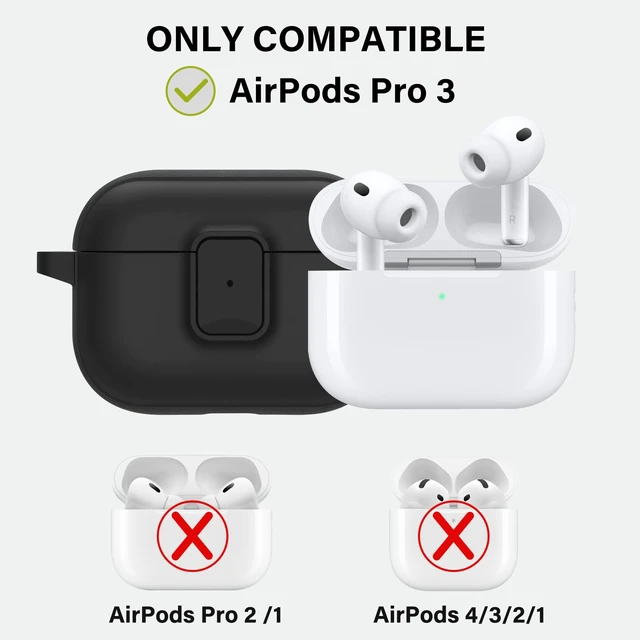 Alt view image 2 of 7 - for AirPods Pro 3 Case with Drop-Proof Lock Design (Black) Anti-Scratch Shockproof Slim Protective Cover Compatible with Apple AirPods Pro 3rd Generation